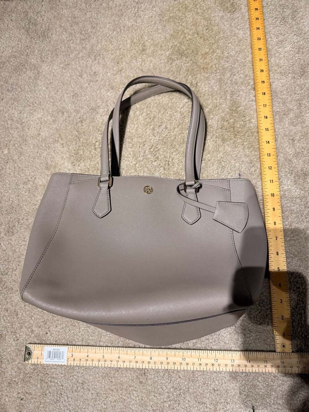 Tory Burch Robinson Triple-Compartment Tote Bag Gray Heron Saffiano Leather